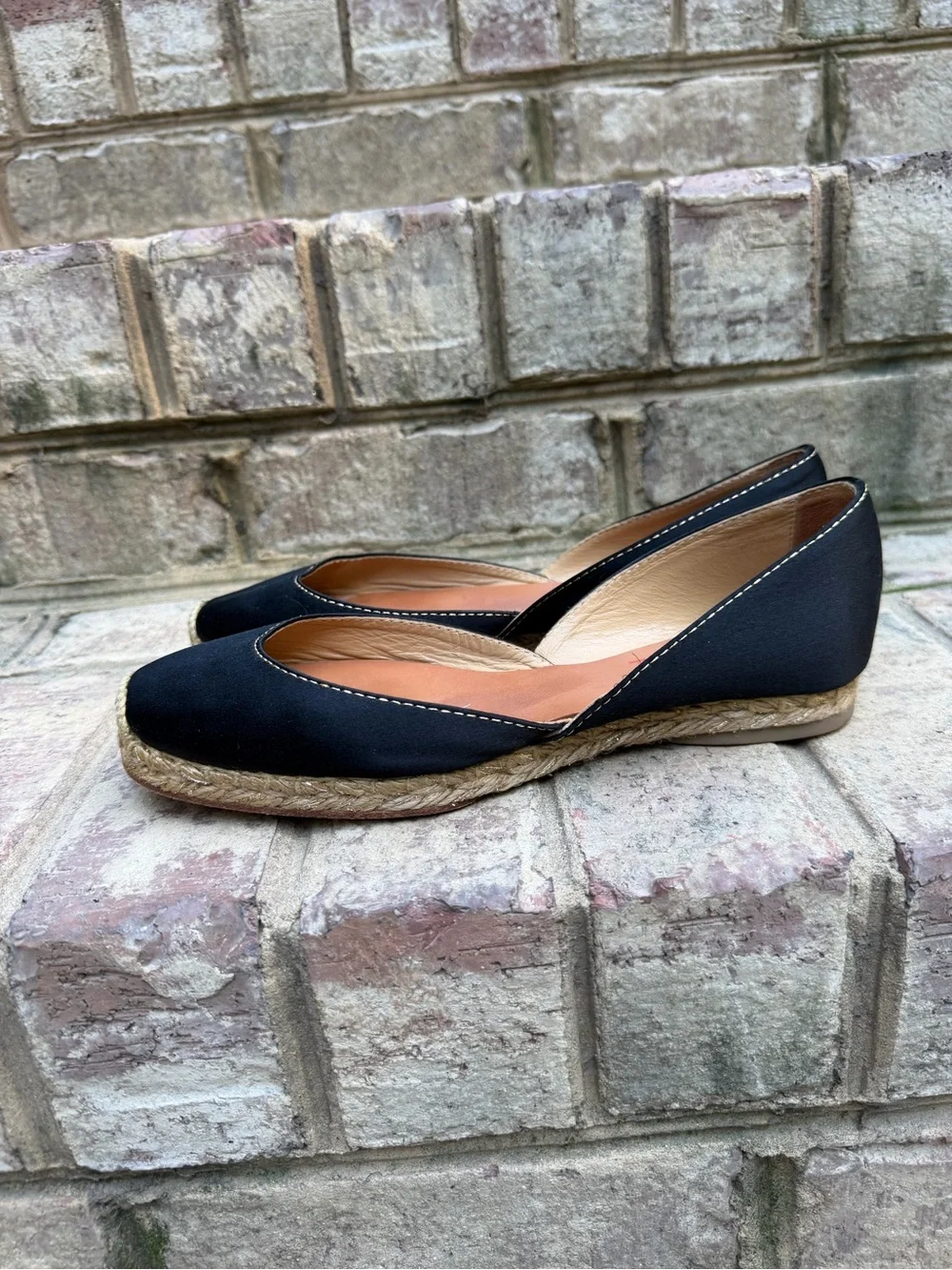 Christian Louboutin Black Satin D’Orsay Espadrille Flats Red Sole US 9 9.5
